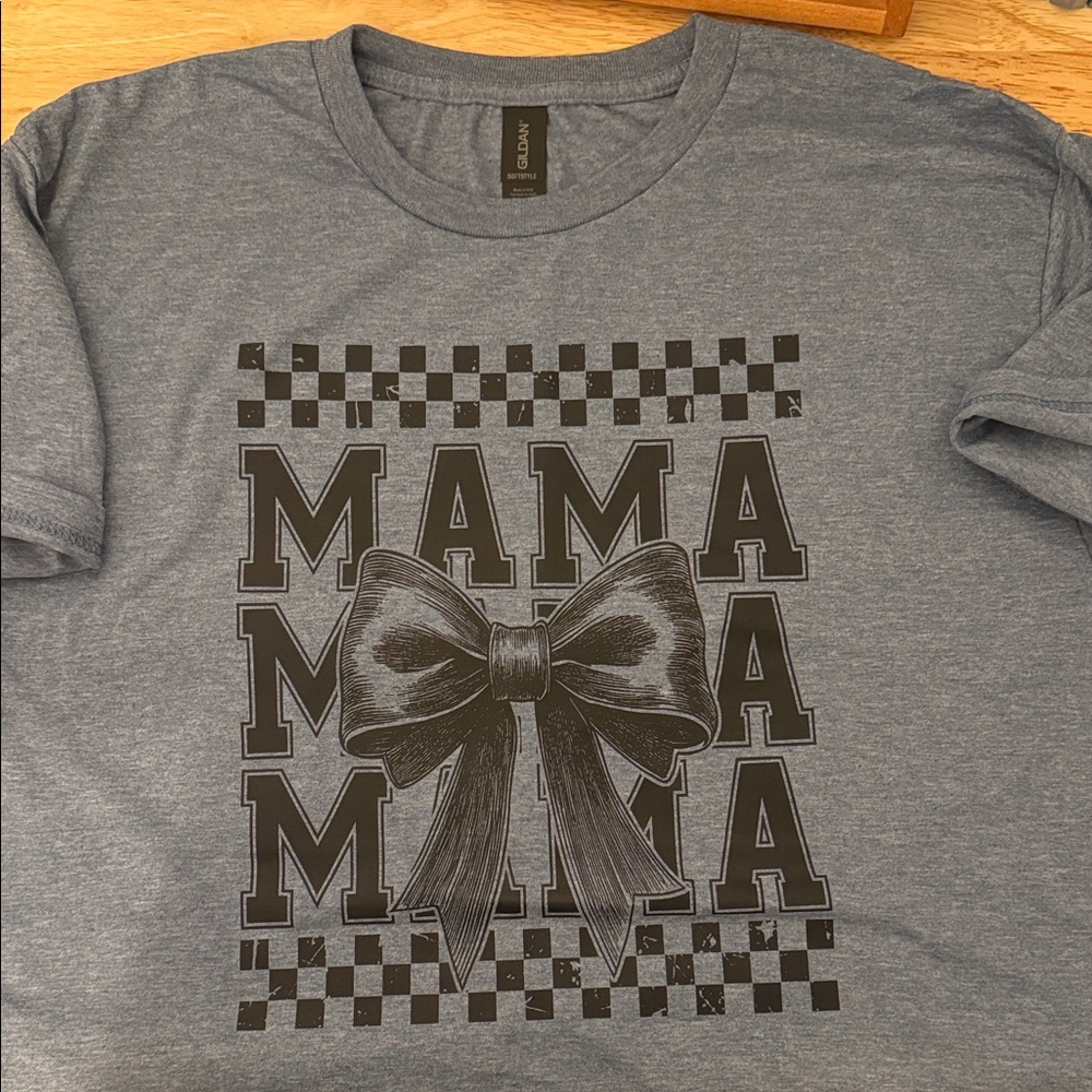 Gildan Heather Blue Tee with Bow Graphic